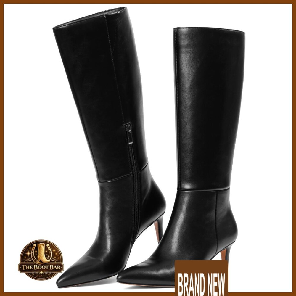 Knee High Stiletto Boots Fold Over Slouchy Pointed Toe Zipper Heels